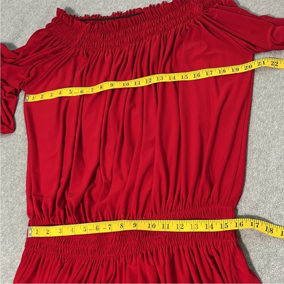Norma Kamali Red Off Shoulder Dress Medium Mini Hoco Christmas Cocktail Holiday - Picture 5 of 12